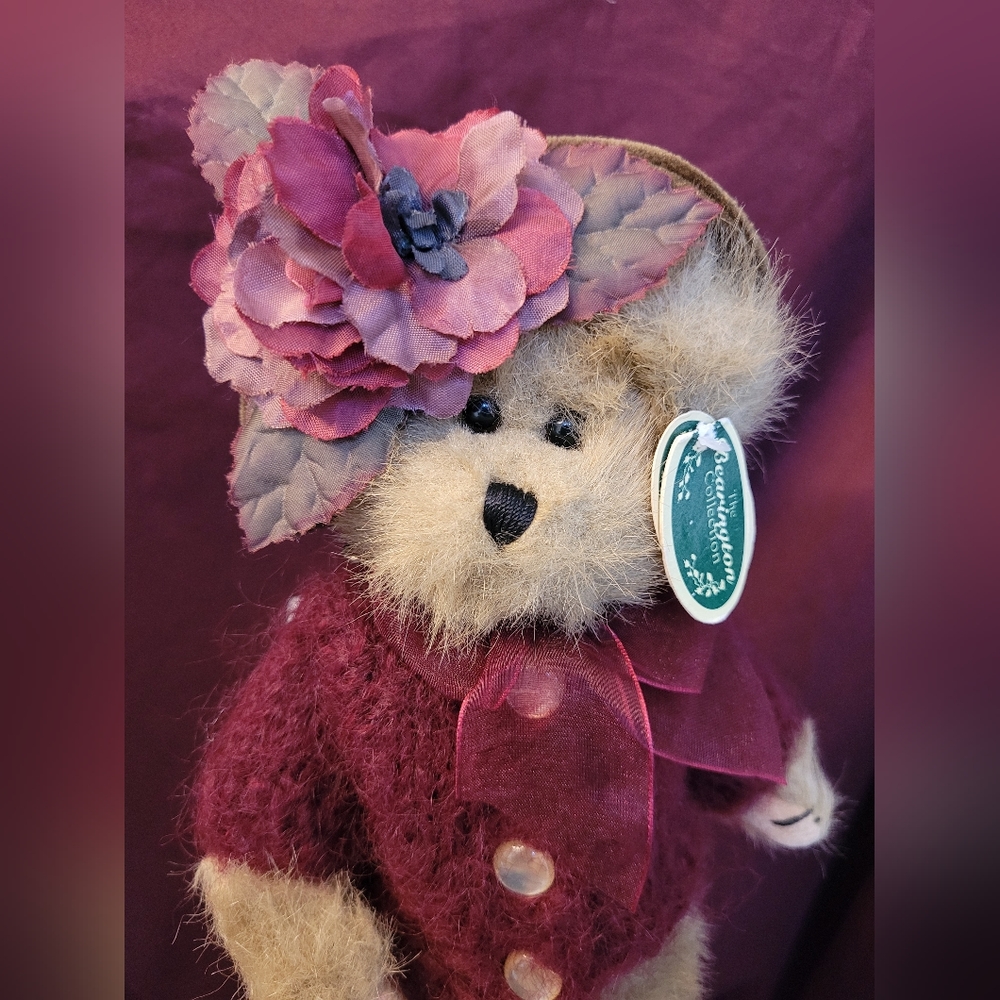 Bearington Collection Teddy Bear 11" Green Floral Hat Mohair Sweater